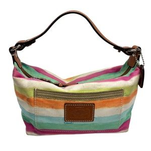 COACH SIGNATURE HAMPTONS Watercolors Small Handbag Hobo Purse Tote Leather Trim